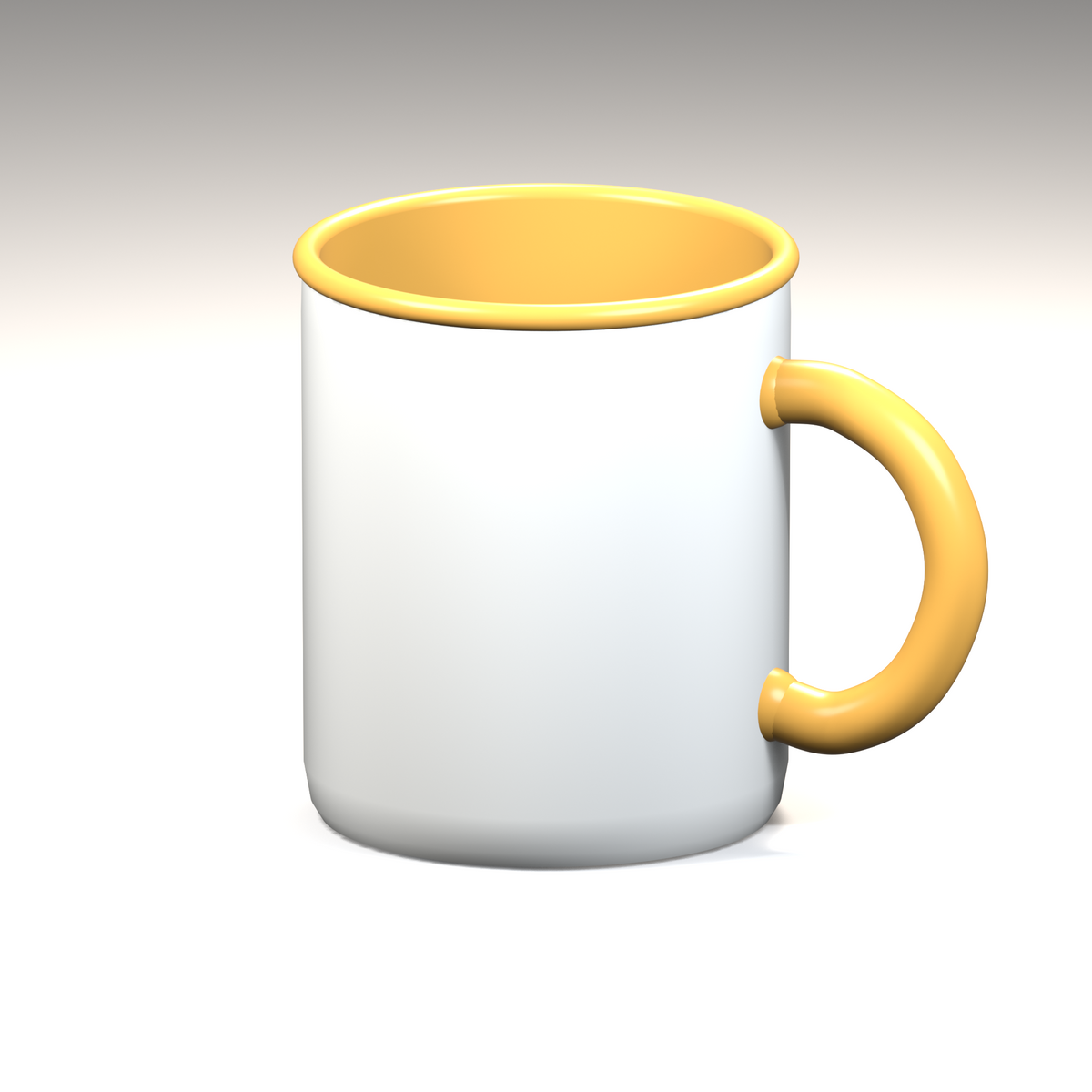 Yellow custom mug by Varaprint with a personalized design, shown with a close-up view of the vibrant ceramic surface.