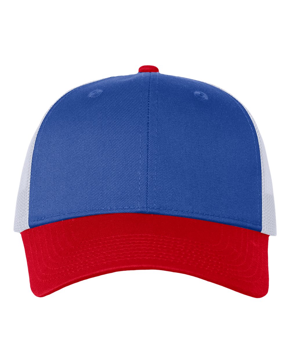 DTF Trucker Hat — Royal/ White/ Red — front garment preview