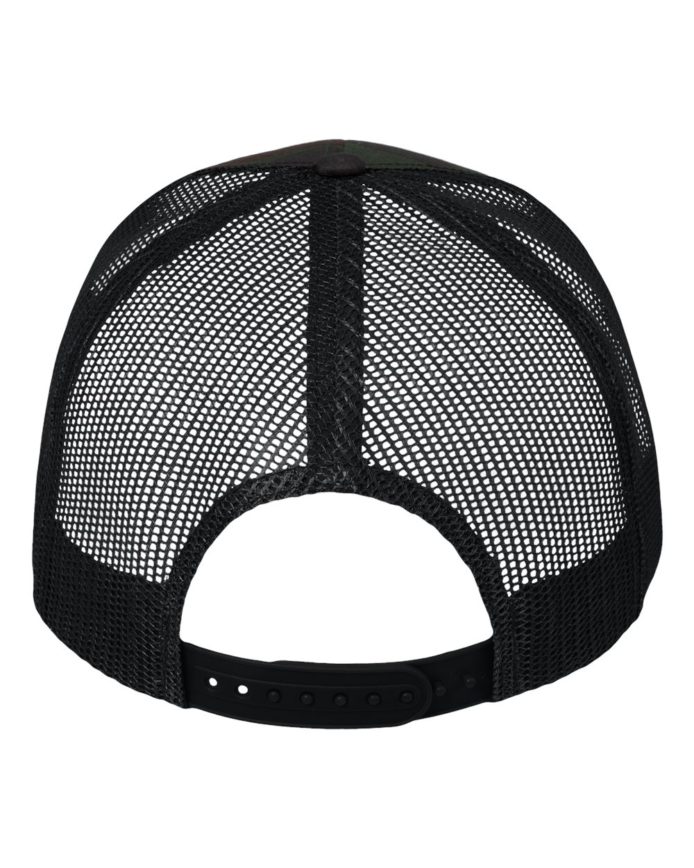 DTF Trucker Hat — Camo/ Black — back garment preview