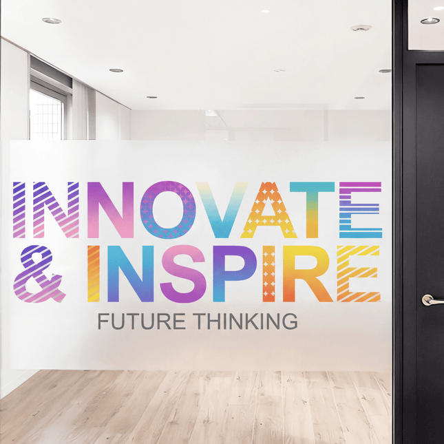 Frosted etched vinyl by Varaprint showing a semi-transparent, matte finish with intricate etched patterns on the surface.