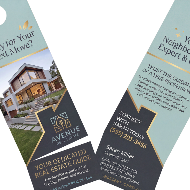 Varaprint marketing tearoff door hangers with printed design, ideal for advertising or promotional use on doors.