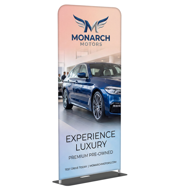 Varaprint tension fabric stand showcasing a sleek, portable display with vibrant fabric graphics for trade shows and events.