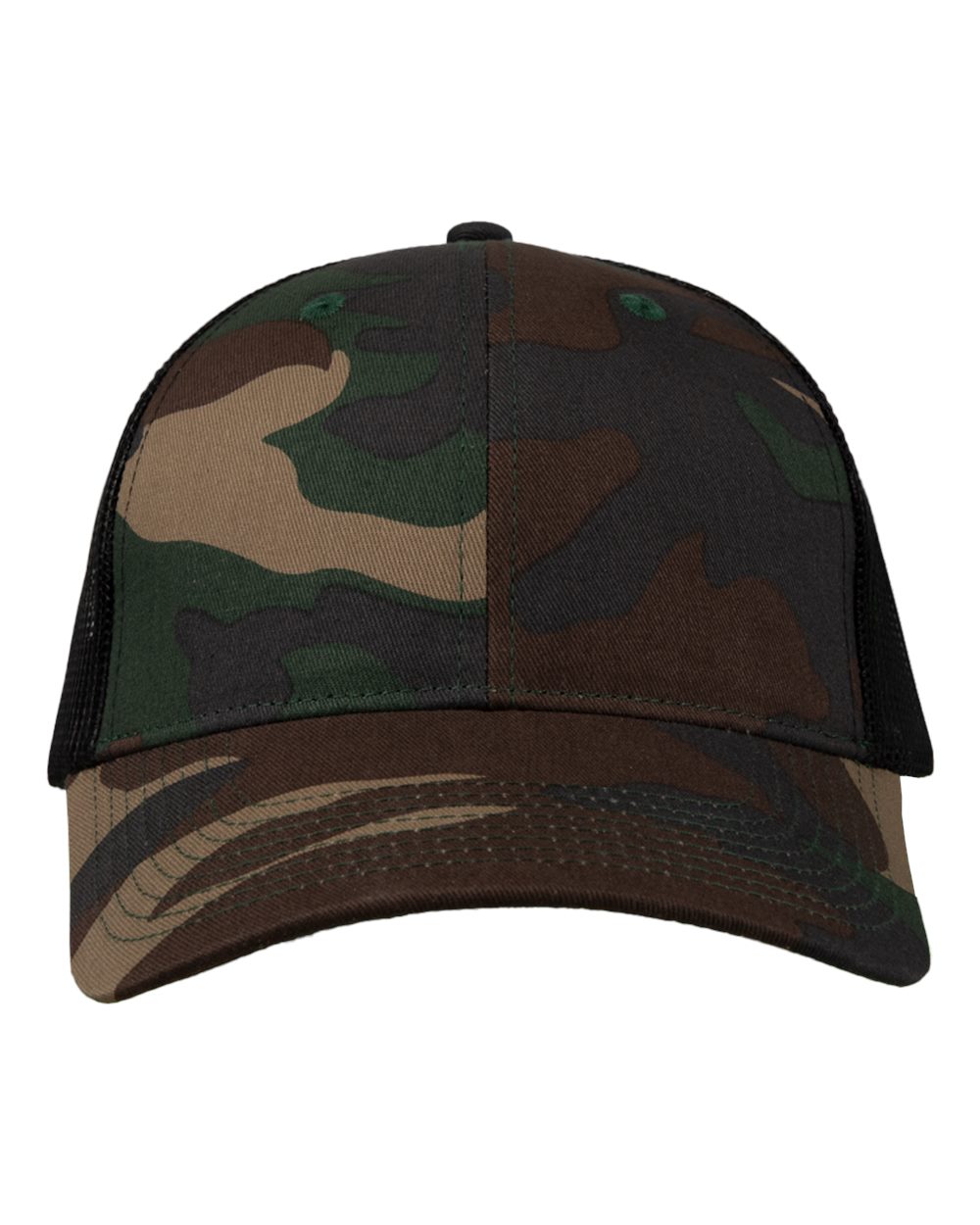 DTF Trucker Hat — Camo/ Black — front garment preview