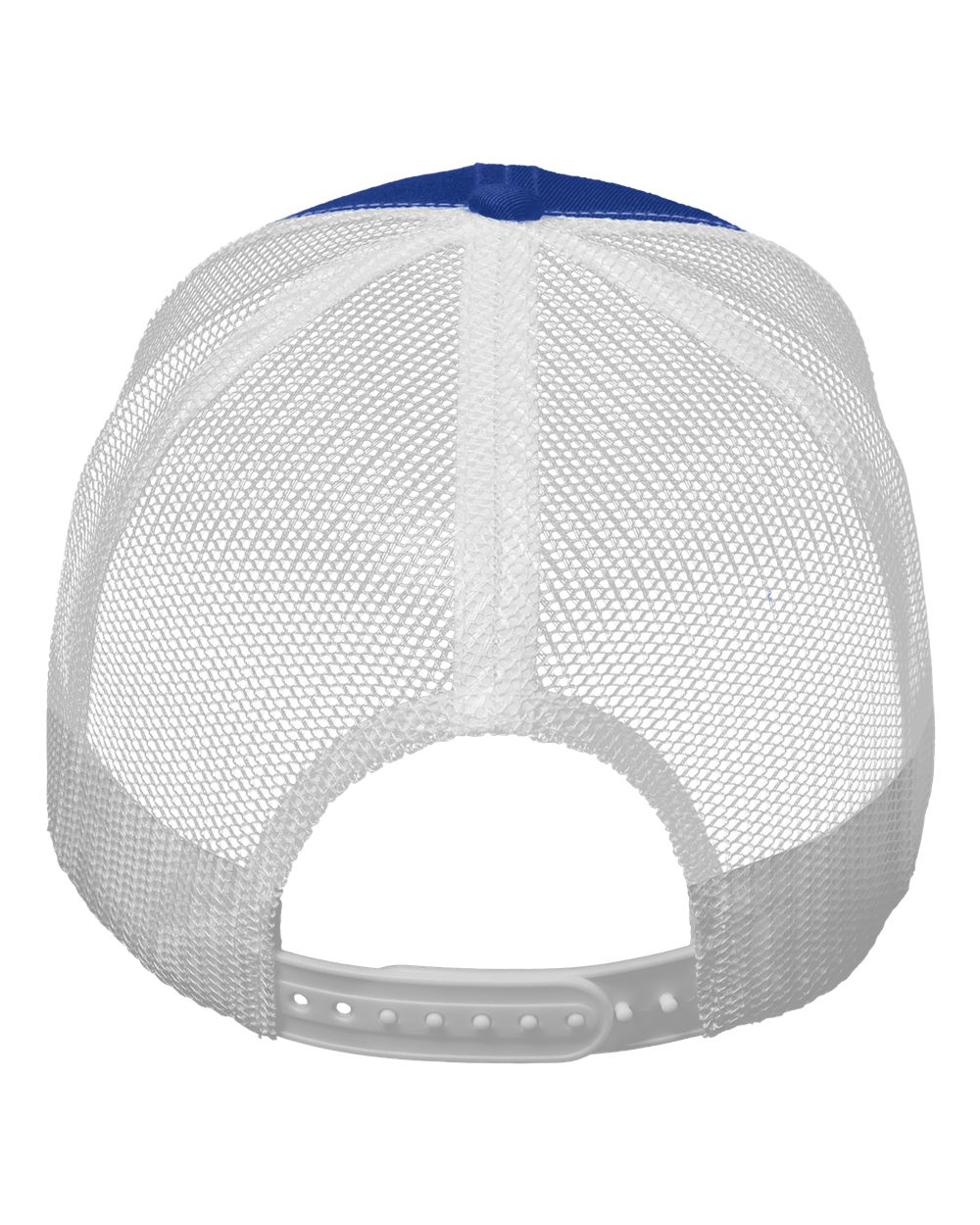 DTF Trucker Hat — Royal/ White — back garment preview