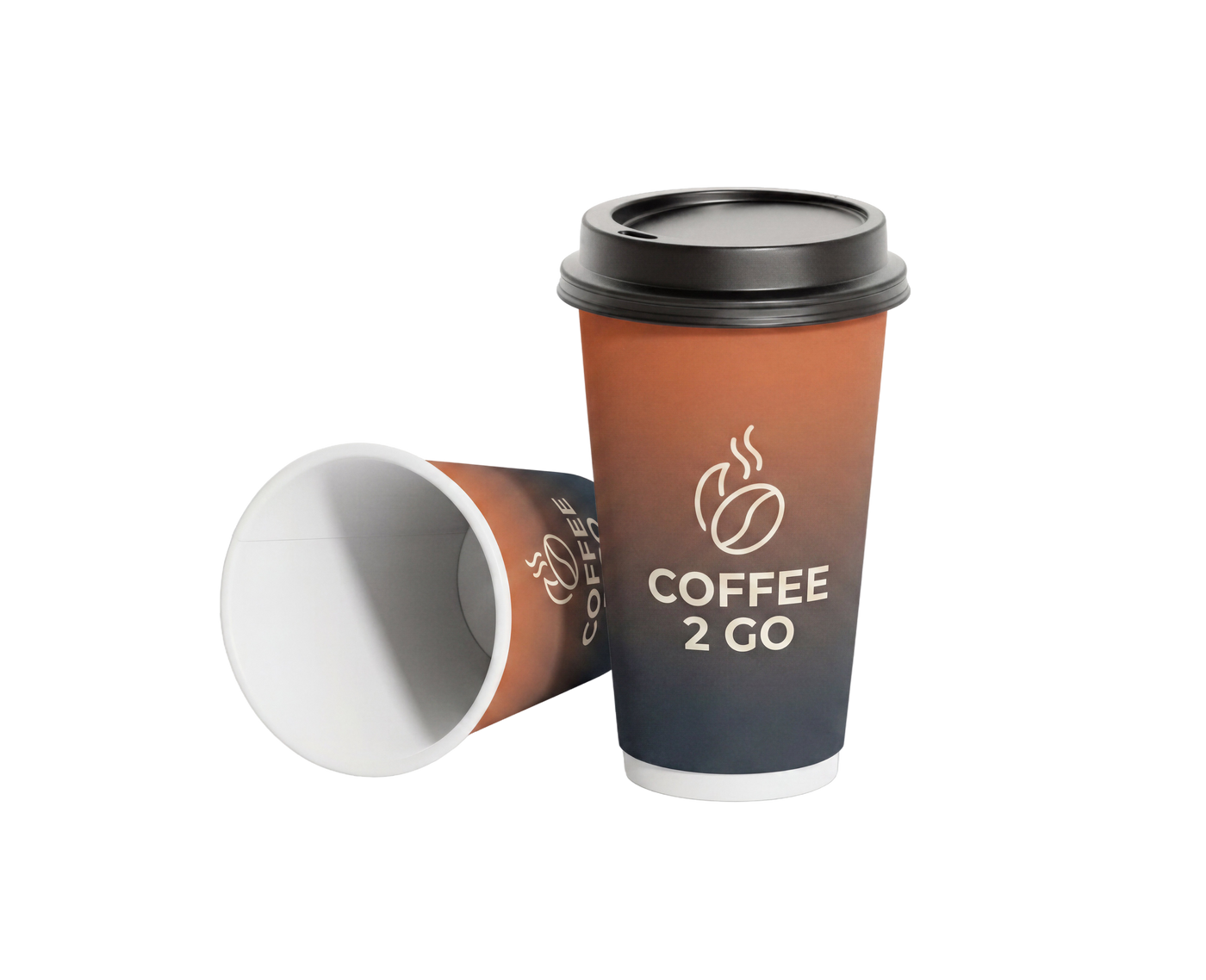 Full-print paper cups with colorful custom wraparound printing.
