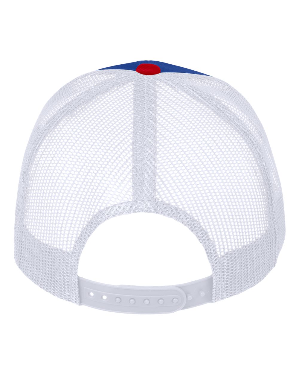 DTF Trucker Hat — Royal/ White/ Red — back garment preview
