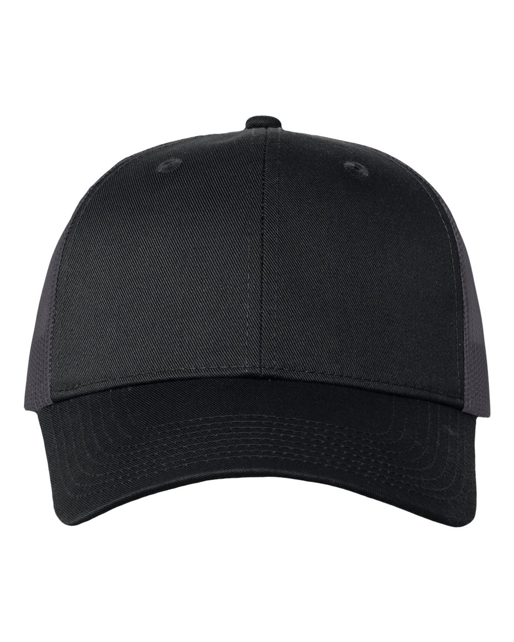 DTF Trucker Hat — Black/ Charcoal — front garment preview