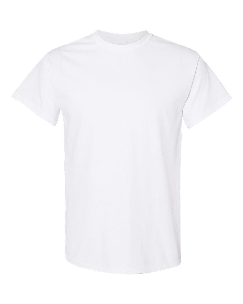 White Gildan 5000 Unisex Heavy Cotton T-Shirt displayed flat, showcasing the classic crew neck and soft cotton fabric.