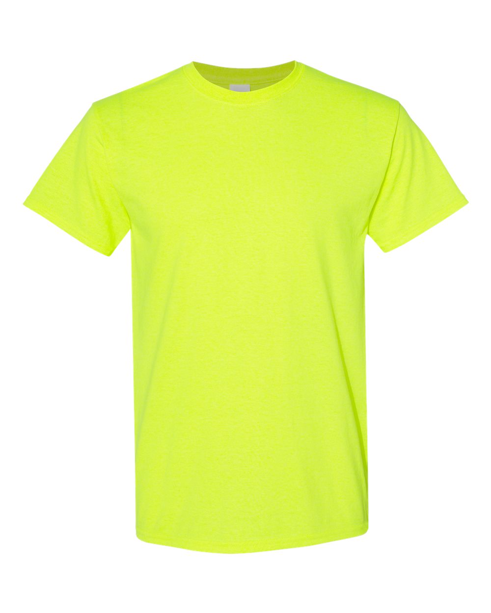 White Gildan 5000 Unisex Heavy Cotton T-Shirt shown on a size small, featuring a classic crew neck and durable cotton fabric.