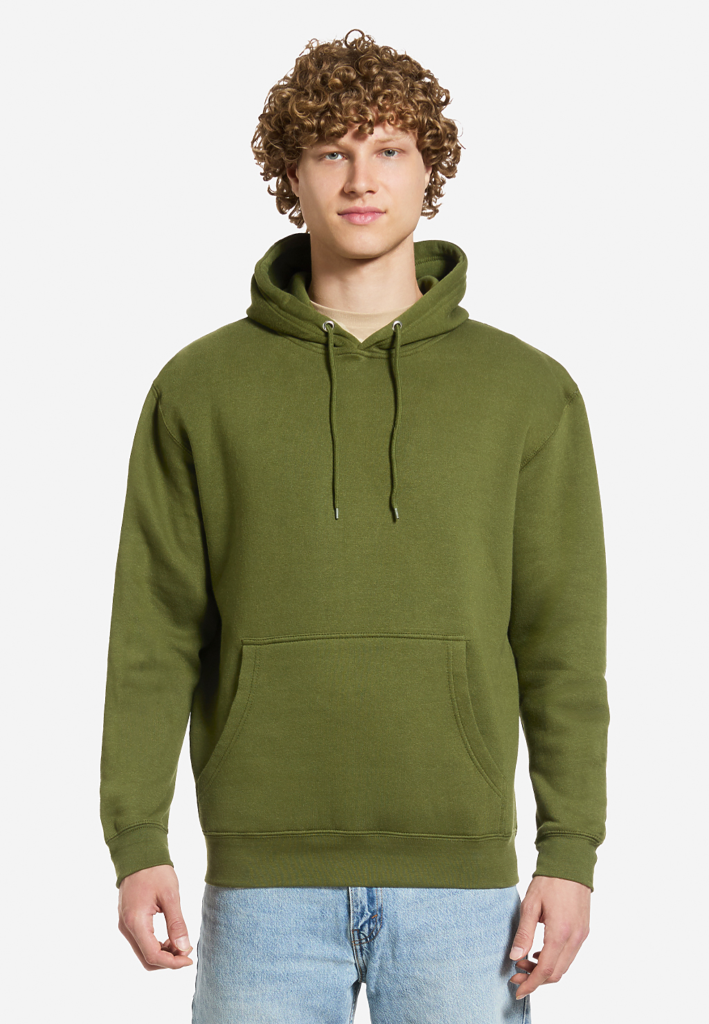 Gray premium pullover hoodie by Varaprint, featuring a soft fabric and relaxed fit, displayed on a hanger.