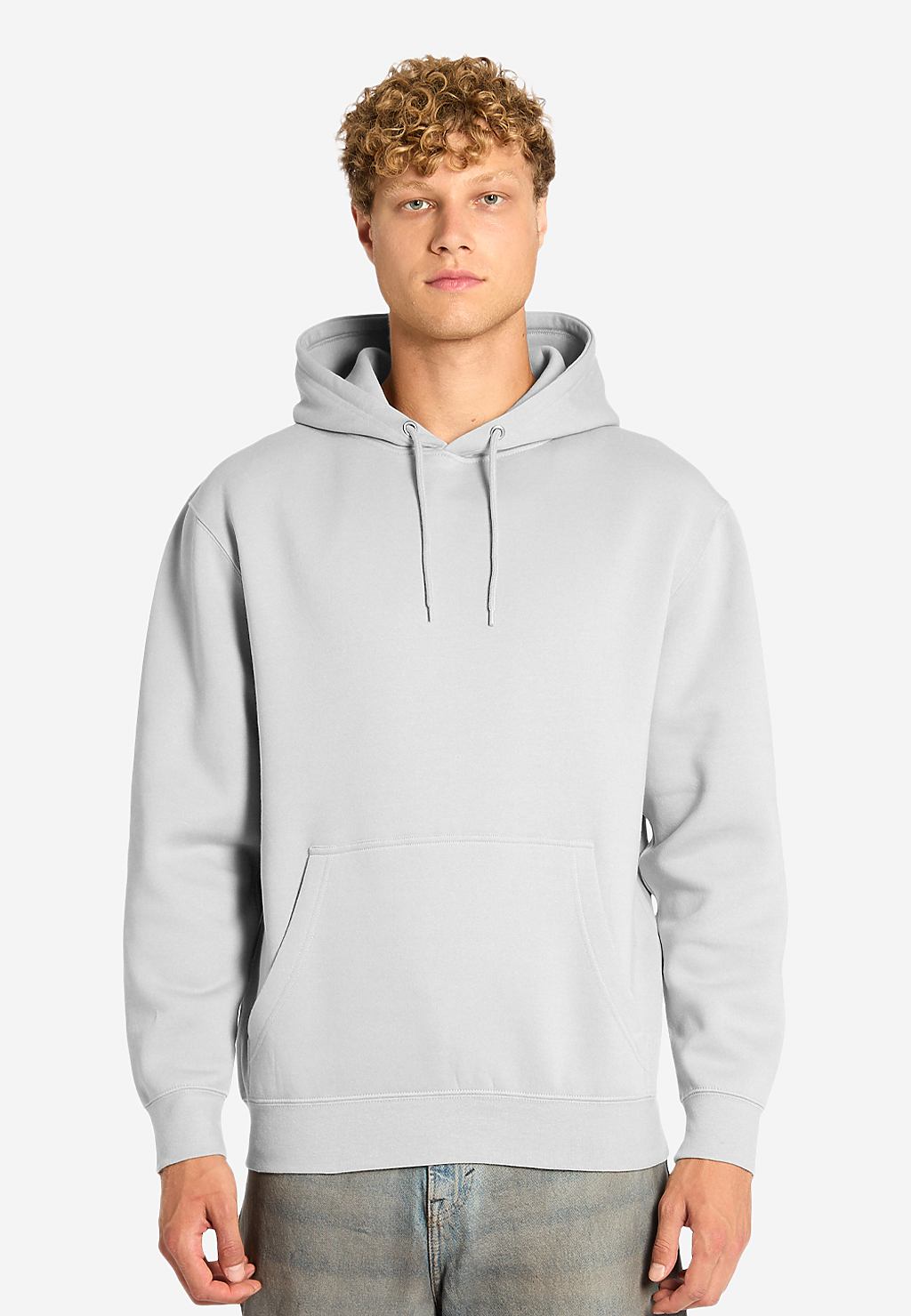 Gray Varaprint premium pullover hoodie with front kangaroo pocket and adjustable drawstrings, casual and comfortable wear.