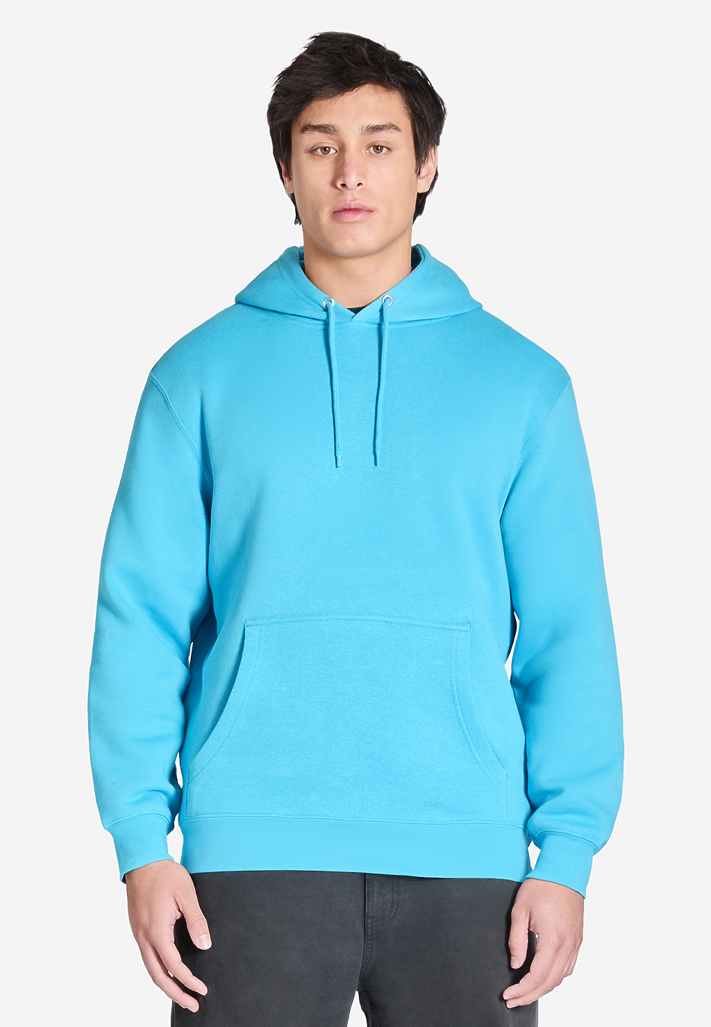 Varaprint premium pullover hoodie in black, showing a close-up of the soft fabric and cozy fit.