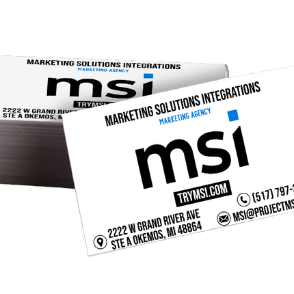 Full color standard business card from MSI Print showing a professional design with contact information and branding.