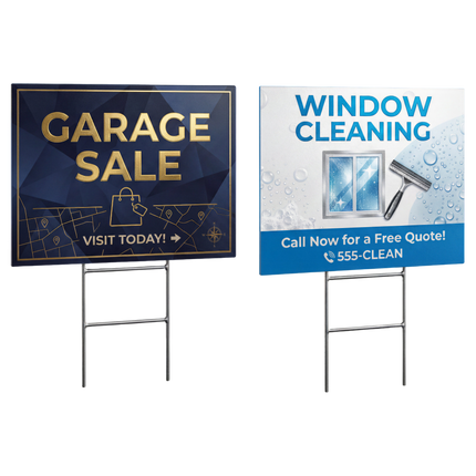 Colorful MSI Print yard signs with bold lettering, ideal for outdoor advertising or promotions displayed in yards.