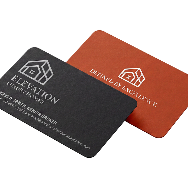 Varaprint rounded corner business cards featuring sleek, professional design with smoothly curved edges and high-quality paper.