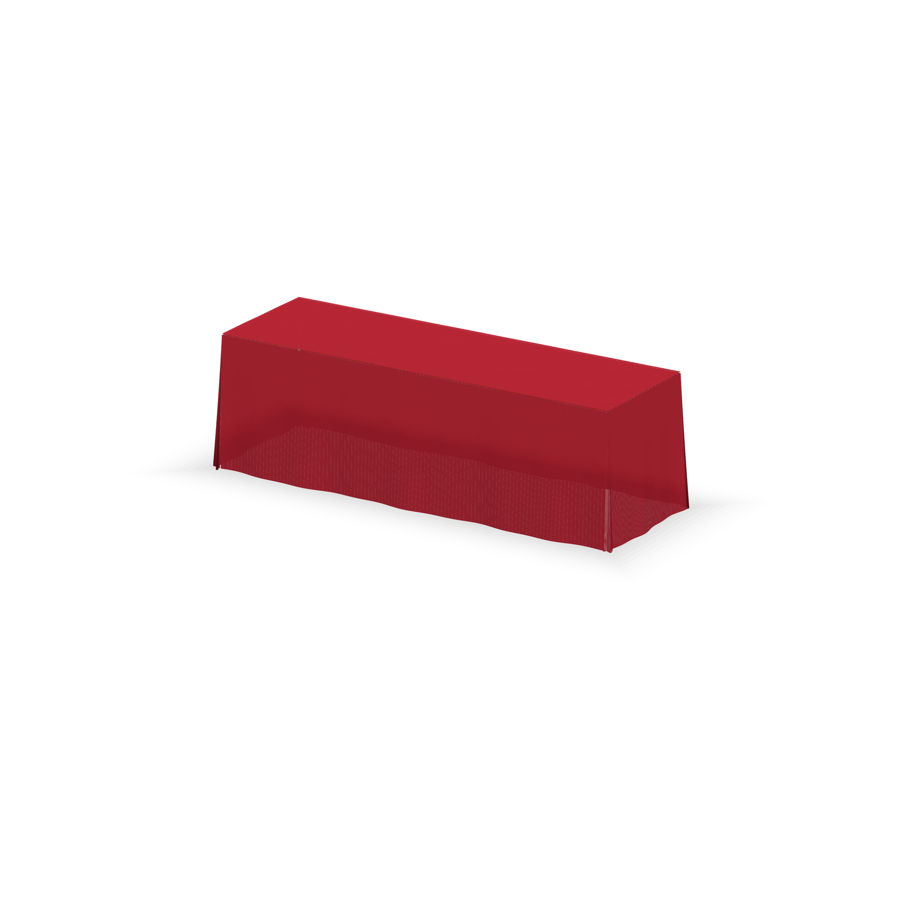 Solid color table throw, 8 ft, Red, rear three-quarter view