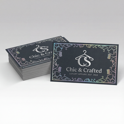 Varaprint dual raised business cards with textured, elevated design on high-quality cardstock.