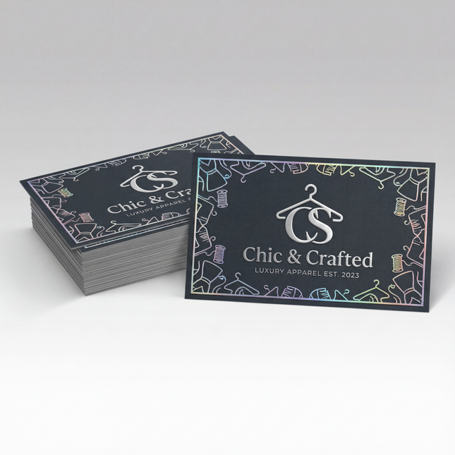 Varaprint dual raised business cards with textured, elevated design on high-quality cardstock.