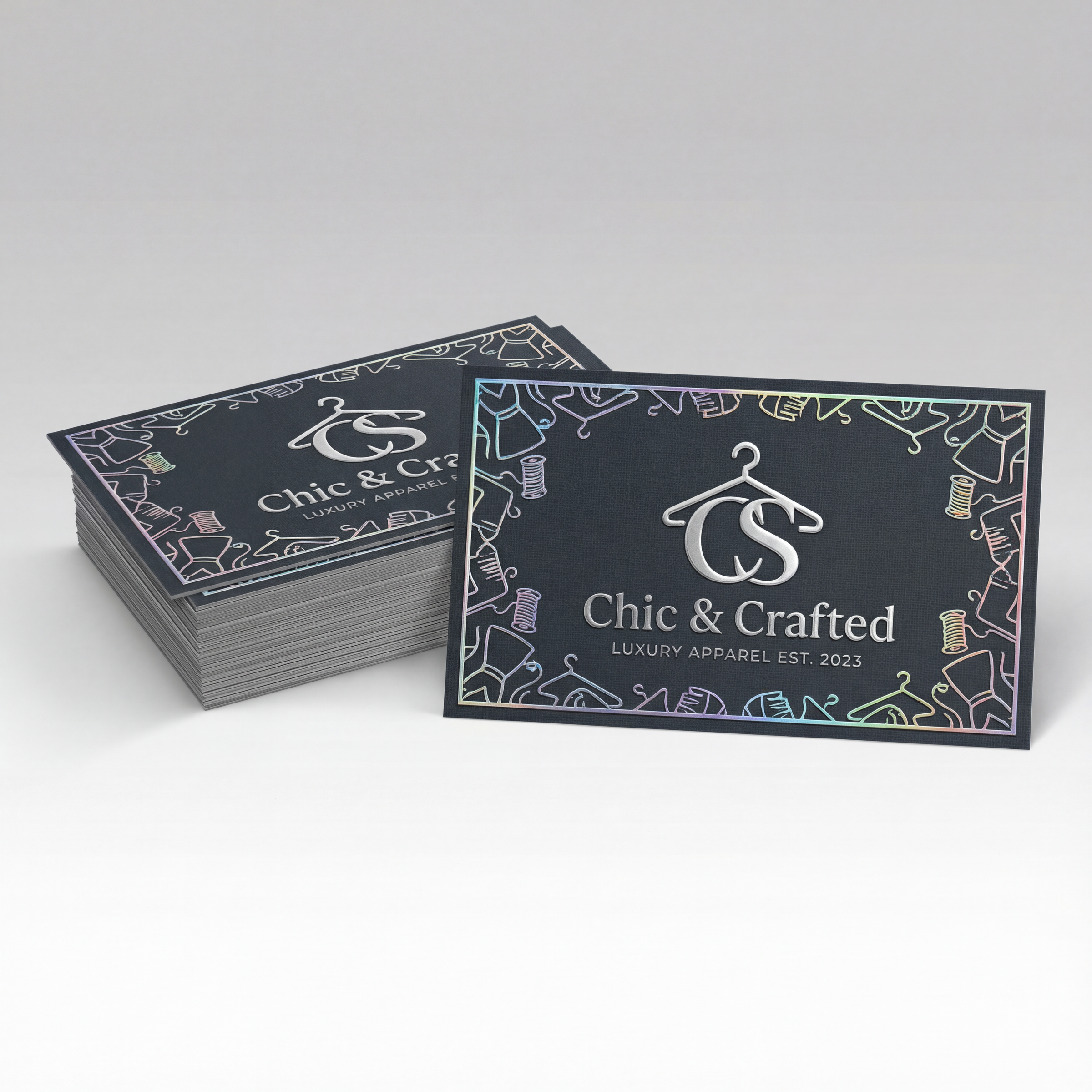 Varaprint dual raised business cards featuring textured, professional design on high-quality cardstock for networking.