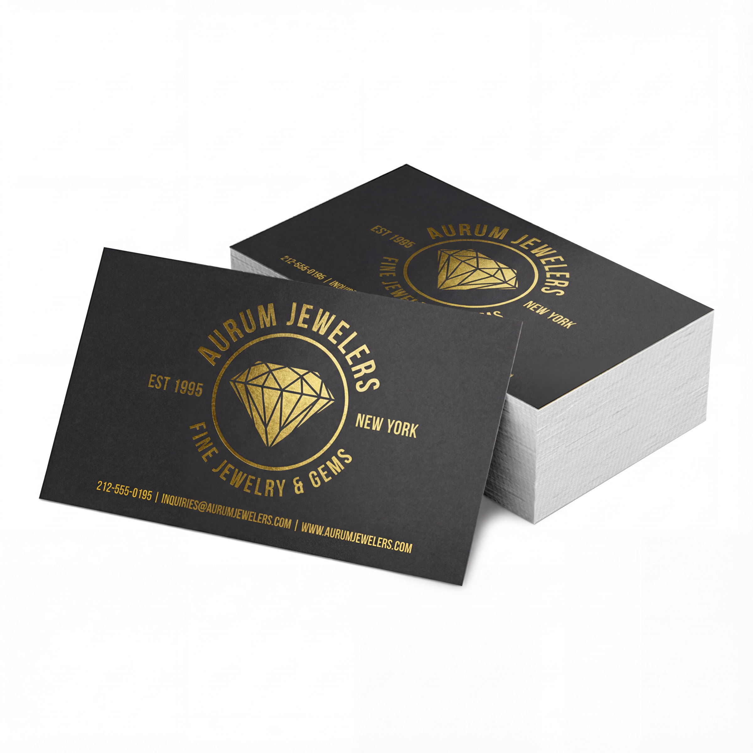 Black foil stamped business cards by Varaprint featuring elegant foil detailing and a professional design.