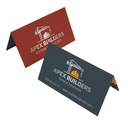 Varaprint fold-over business card displaying a professional double-sided design with clean lines and a sleek fold.