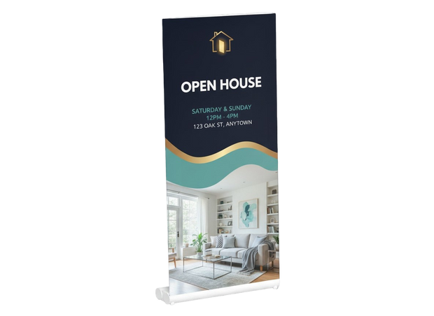 Varaprint retractable banner displaying a sleek, portable banner stand with customizable print design for events and promotions.