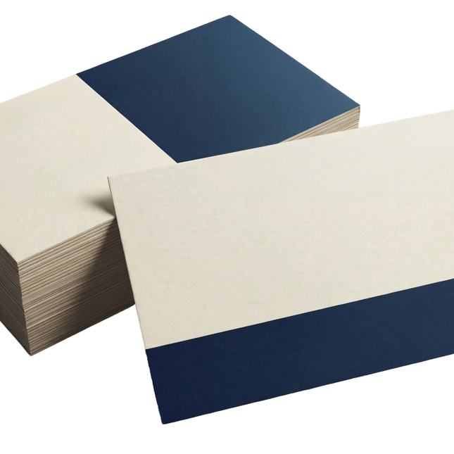 Varaprint linen uncoated business cards with 30% recycled content, showcasing textured, eco-friendly design on crisp paper.
