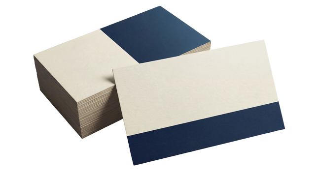 Linen-textured uncoated business cards by Varaprint with 30% recycled materials, showcasing a natural, eco-friendly design.