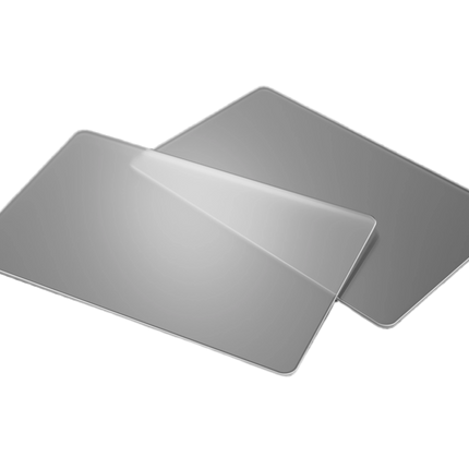 Transparent plastic business card mockup featuring a sleek, clear design from Varaprint, shown in perspective view.