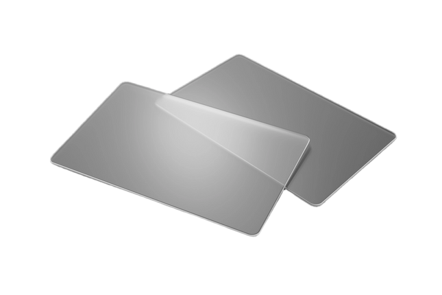 Transparent plastic business card mockup featuring a sleek, clear design from Varaprint, shown in perspective view.
