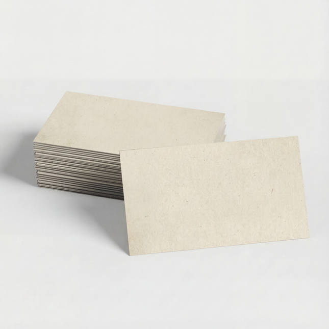 Custom natural business cards from Varaprint on organic 14pt stock, showcasing elegant, eco-friendly design and high-quality printing.