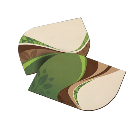 Varaprint leaf-shaped business card showcasing unique, eco-friendly design with detailed leaf textures and natural green tones.