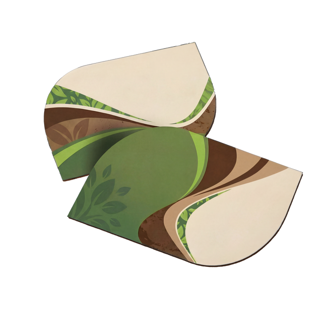 Varaprint leaf-shaped business card showcasing unique, eco-friendly design with detailed leaf textures and natural green tones.