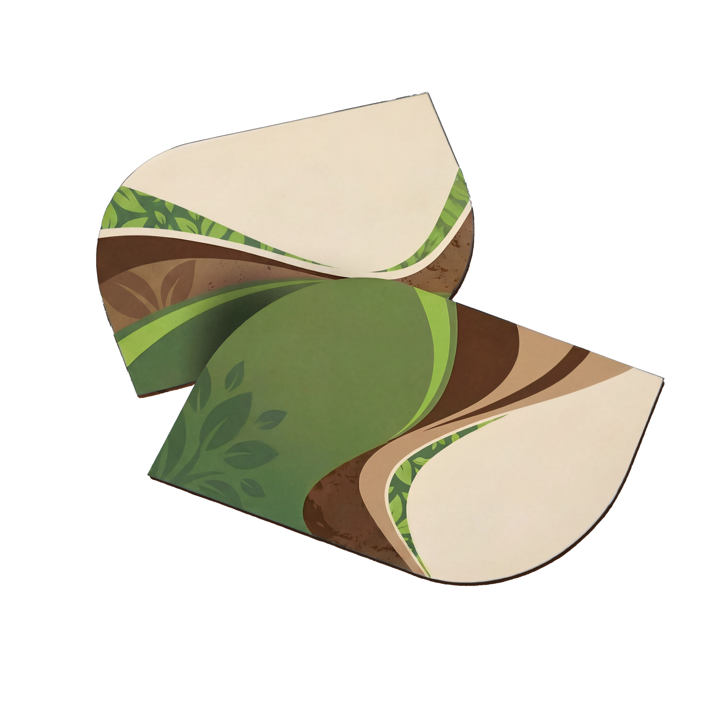 Varaprint leaf-shaped business cards featuring unique, eco-friendly design with detailed leaf patterns and professional layout.
