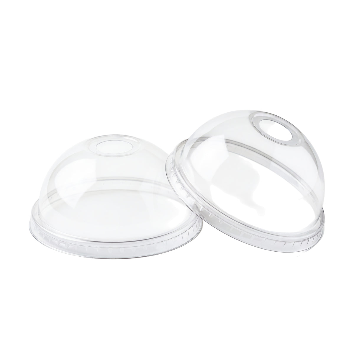 Plain clear 98 mm dome PET cup lids with a circular opening at the top, shown on a neutral background.