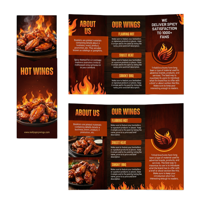 Custom Tri-Fold Brochures by Varaprint, showcasing vibrant printed marketing brochures in an 8.5 x 14-inch tri-fold design.